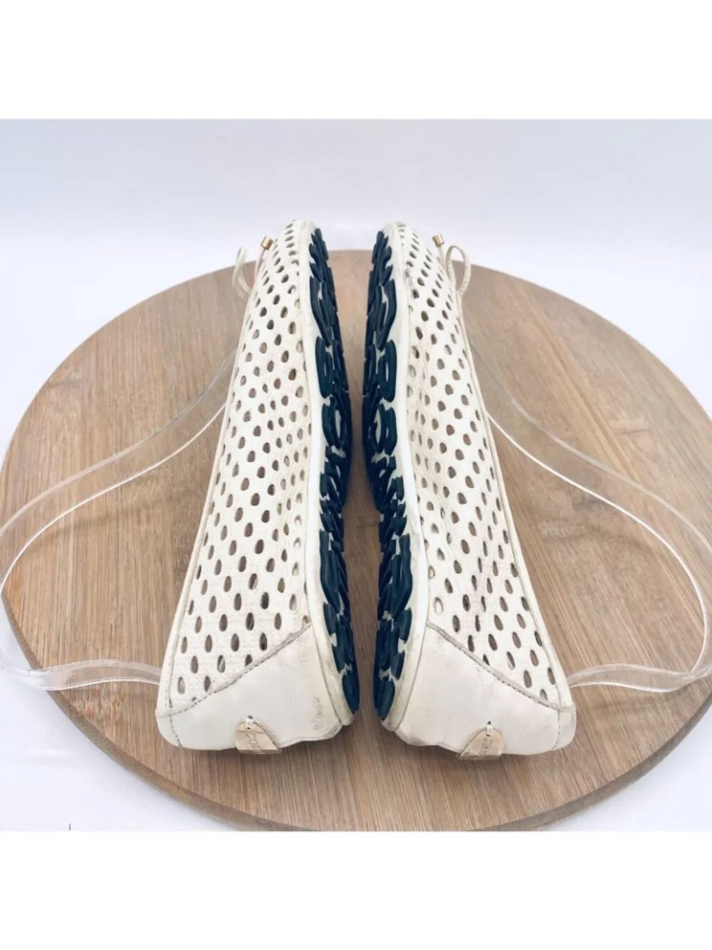 Jimmy Choo Shoes Womens 6 36 Cream Leather Perforated Ballet Flats Italy